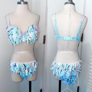 NWOT Iridescent sequin rave bra set